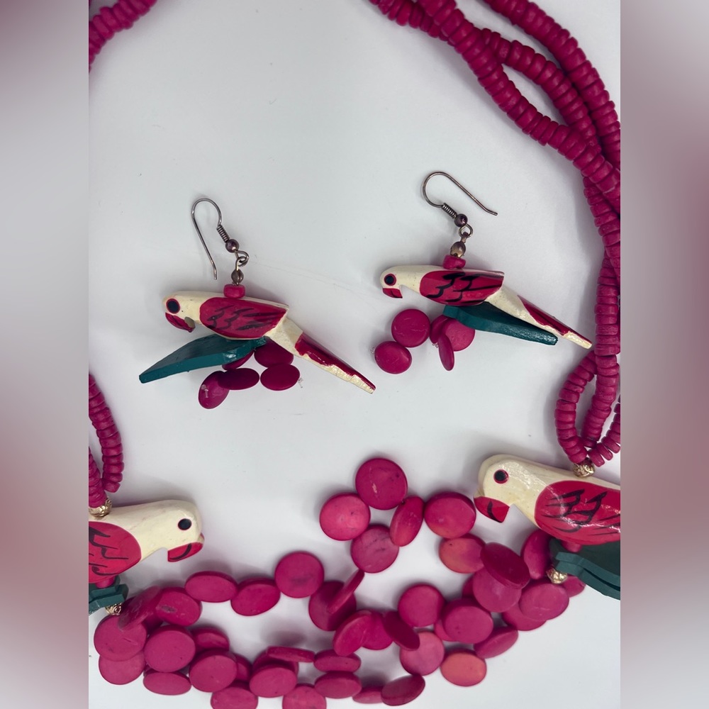 VINTAGE WOOD NECKLACE AND EARRINGS - Picture 4 of 11